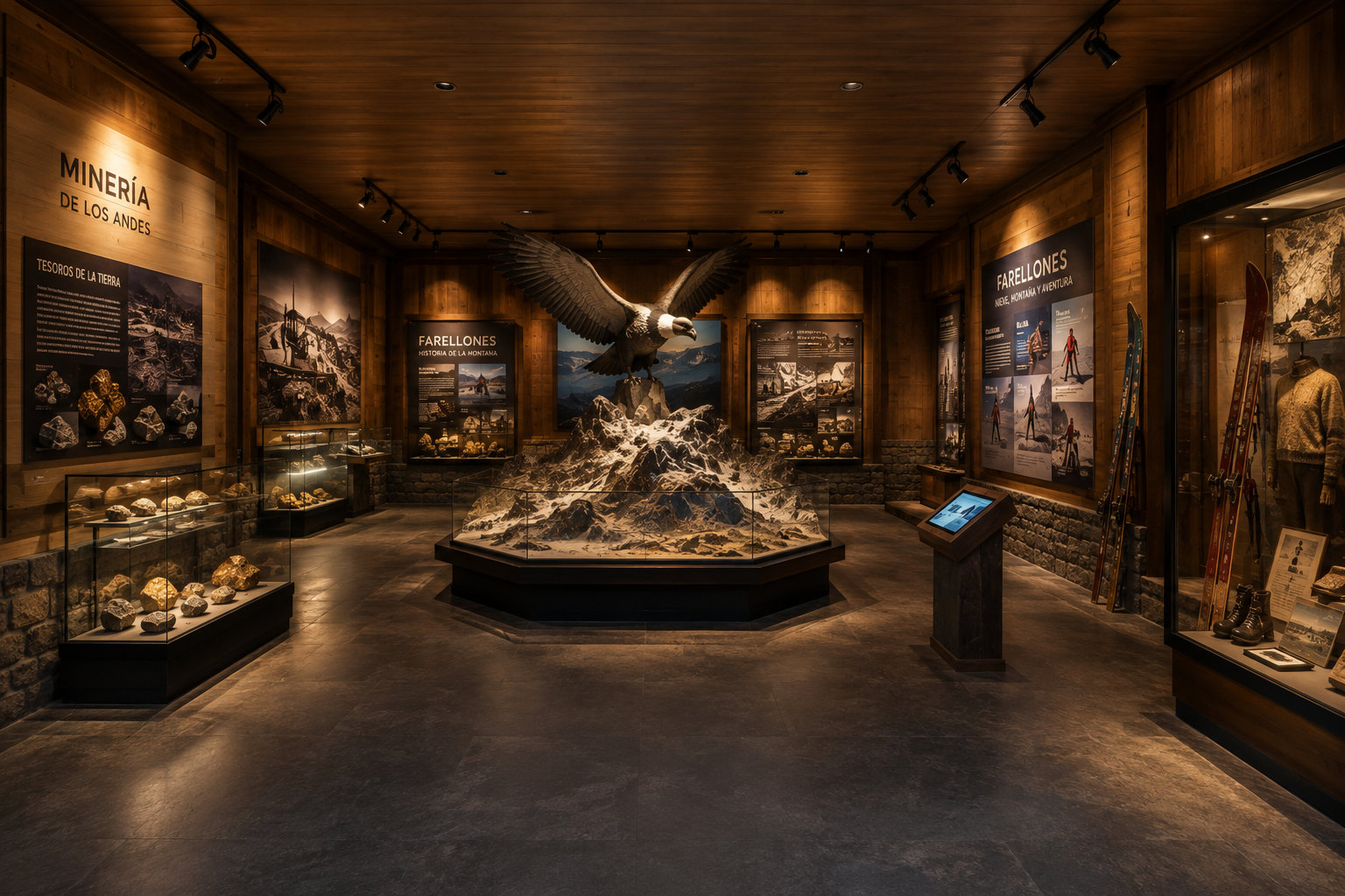 Sala principal del museo con el condor suspendido